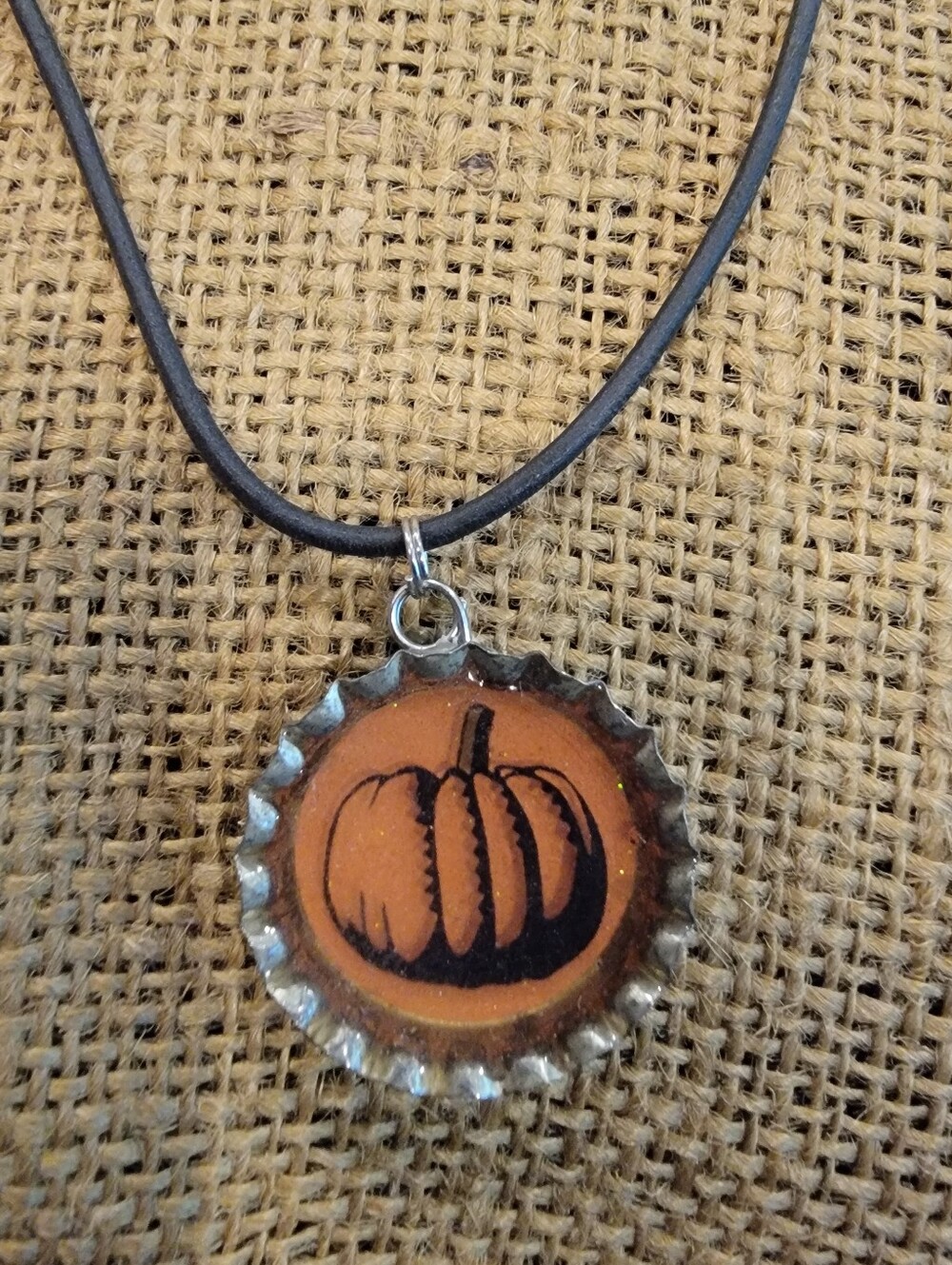 Halloween Pumpkin Vintage Bottle Cap Pendant Necklace